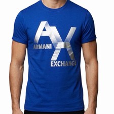ARMANI EXCHANGE Blue Silver AX LOGO Short Sleeve Slim Fit Designer T-shirt NWT picture