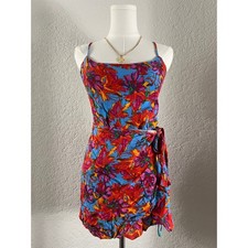 Vibrant Floral Hydra Springs Mini Dress Faux Wrap Tie Waist Adjustable CamiStrap picture