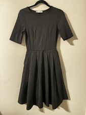 Brigitte Brianna Women’s Black Solid Pleated Fit & Flare Knee Dress Size S picture