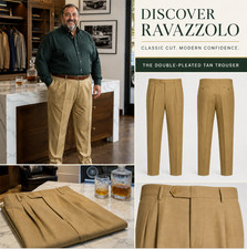 Ravazzolo Men's 40 EU 58  Camel Tan 100% Wool Double Pleated Dress Pants NWT picture