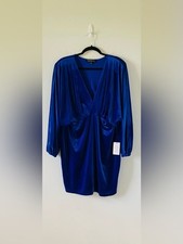 NWT ELOQUII Royal Blue Velvet Dolman Sleeve Plunge V-Neck Mini Dress Size 18 picture