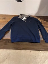 NWT Nautica Quarter-Zip Brand Fleece Navy Blue Pullover Sweatshirt Men's Large picture