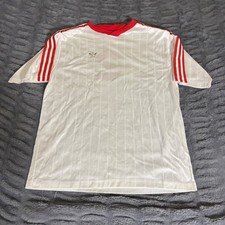 Vintage Adidas Soccer Jersey White Red Shadow Stripe Trefoil Made in USA Large picture