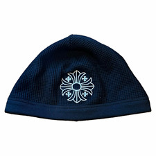 Chrome Hearts Black Cotton Knit Beanie Hat Embroidered Cross Logo Men's One Size picture