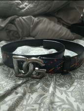 Authentic Dolce & Gabbana Men's Paint-Splatter Leather DG Logo Belt 34 Inch picture