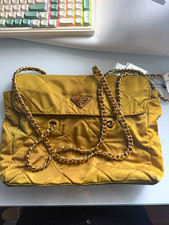 Authentic Vintage Prada Tessuto Impuntu Quilted Nylon Chain Shoulder Bag Yellow picture