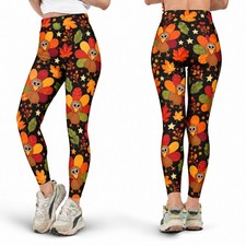 Thanksgiving Turkey Leggings, Fall Leaves High Waist Yoga Pants Flare Leggings picture