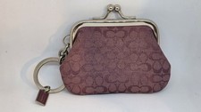 Y2K COACH Signature Optic Mini Kisslock Coin Purse Keychain Bag Charm Purple picture
