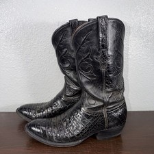 Lucchese Classics Cowboy Western Boots Handmade Black Caiman Belly 9.5 D EUC picture