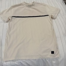 Modern Culture Mens Shirt Size M, Cream And Black Minimalist Single Stripe picture