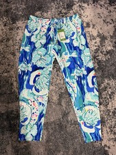 NWT Lilly Pulitzer Lola Pant Brilliant Blue Aquatic Garden Size L picture