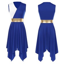 Women's Ballet Lyrical Dance Dress V Neck Sleeveless Color Block Irregular Hem picture