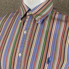 Vtg Polo Ralph Lauren Men's L Long Sleeve Button Colorful Striped Custom Ft 199 picture