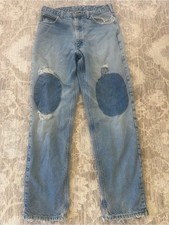 Carhartt Vintage Y2K Distressed Rework Patchwork Flannel Lined Denim Jeans 34x34 picture