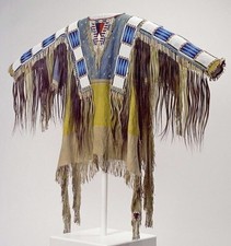Old Style American Buckskin Buffalo Beaded Fringes Powwow Regalia War Shirt picture