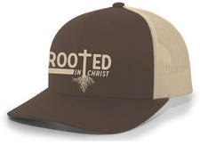 Christian Rooted In Christ Cross Mens Embroidered Mesh Back Trucker Hat picture