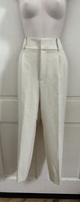 ZARA NWT Cream Ecru High Rise Pleated Woven Viscose Straight Leg Trouser Pants S picture