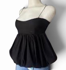  Zara Black Bubble Hem Adjustable Strappy Top Blouse Sz Small picture