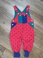 VTG Gymboree Red Print Denim Overalls Ex Small 12/18 M Rainbow Tag (#0006) picture