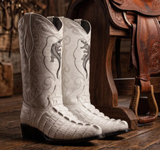 Men’s Western Cowboy Boots Caiman Print – Handcrafted Leather Rodeo J Toe picture