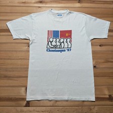 Vintage 1987 Chautauqua US USSR Soviet Union Peace Summit T-Shirt USA Size Large picture