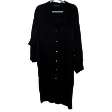 Vintage Night Shirt Womens Size Large Black Paisley Satin Sleepwear Embossed picture