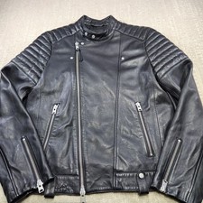 AllSaints Sheep Leather Jacket Men Large Jasper Biker Soft Quilted Black Moto picture