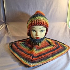 Handmade Crochet Autumn Color Hat and Neckwarmer Cowl Gift Set New Soft Warm picture