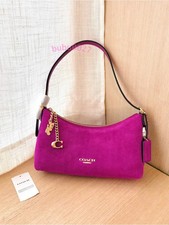 NWT💖Coach Emeilia Suede Shoulder Bag Magenta Bright Pink Carriage Charm CGV47 picture