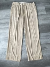 VTG L.L. Bean Wide Leg Chino Pants Mens 34x31 Khaki Pleated Front Cotton Trouser picture