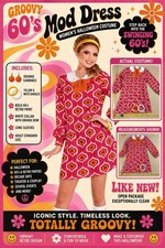 1960s Groovy Mod Dress Costume Adult Standard Pink/Orange/White Polyester picture