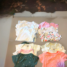 Carter's Baby Girl Newborn Cotton Bodysuits Lot Multicolor Floral Polka Dot picture