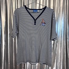 Vintage Disney Pooh Navy & White Striped Tigger Eeyore Embroidered Henley Tee picture