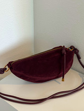 Burgundy Suede Look Crescent Shoulder Bag Hobo Crossbody Boho Trendy New picture