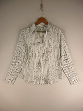 Worthington Blouse Womens M Black White Polka Dot Button Front Long Sleeve picture