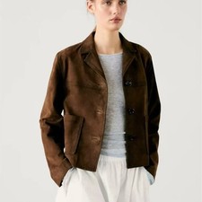Massimo Dutti Women’s Suede Leather Short Coat | Luxury Designer Jacket picture