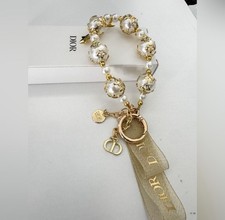 Christian Dior CD Key Ring Bag Charm VIP Stars, Pearls, & Gold Wristlet Purse picture