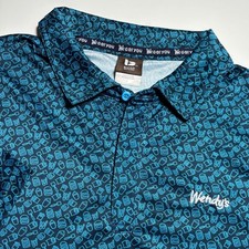 Wendy's Fast Food Print Uniform Polo Shirt Mens M Blue Buger Fry Graphic Print picture