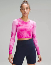 Lululemon Ebb to Street Pink/White Tie Dye Cropped Long Sleeve picture