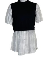 Zara Combination Poplin Blouse Black and White Twofer picture