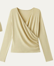 2 OGL Surplice Ruched Top - Biscotti and Pink Violet  XS 0-2 picture