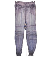 Women’s Surf Gypsy Gray Boho Jogger Pants Lace Tassel Elastic Drawstring - Small picture