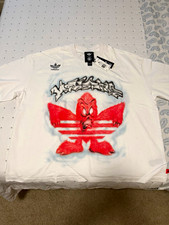 adidas x hellstar Men's White Logo Graphic Cotton Crew Neck T-Shirt XL picture