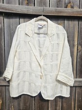 VTG Norm Thompson Linen Blazer Jacket Womens XL Coastal Grandma Geometric  picture