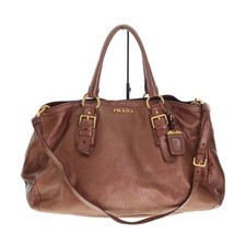 PRADA One Shoulder Boston Bag Brown Gold Large 50cm USED from Japan #SD picture