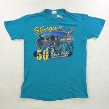 Vintage 1990 Harley Davidson Sturgis 50th Anniversary T Shirt Teal Hanes L Dist picture