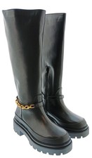 Pinko Women's Black Chain-Trim Knee-High Lug Boots- picture