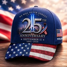 Custom 9/11 Never Forget Firefighter Cap 25th Anniversary Flag Hat Gift For Him picture