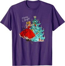 Adorable Vintage Merry & Bright Girl Christmas Tree Decorating Tee picture