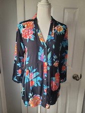 Maeve Woodland Walk Button Down Shirt Size 6 Black Floral Print Anthropologie picture